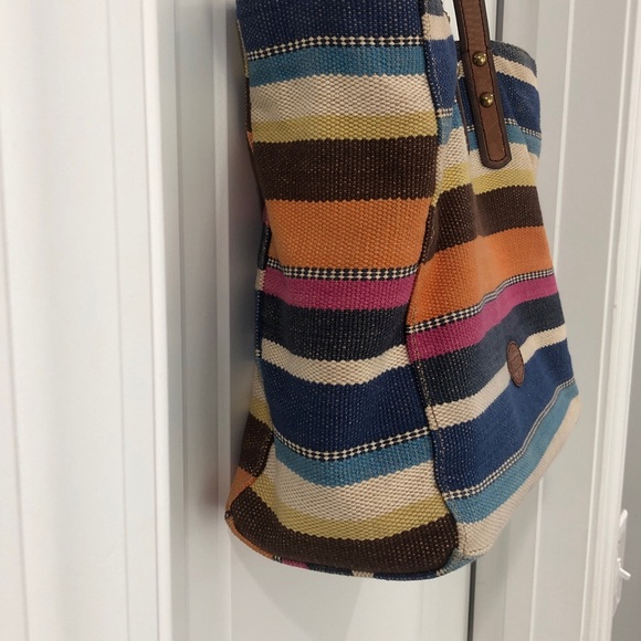 FOSSIL ZOEY BLUE,WHITE MULTI-STRIPES CANVAS TOTE,SHOULDER+HAND BAG,PURSE - Picture 2 of 16